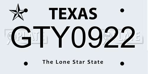 GTY0922 Texas License Plate