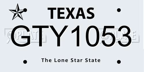GTY1053 Texas License Plate
