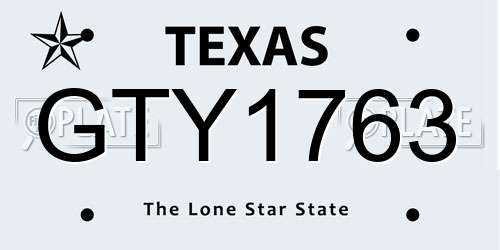 GTY1763 Texas License Plate