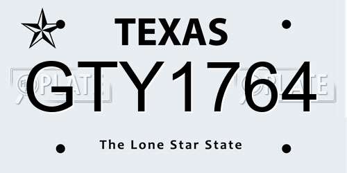 GTY1764 Texas License Plate