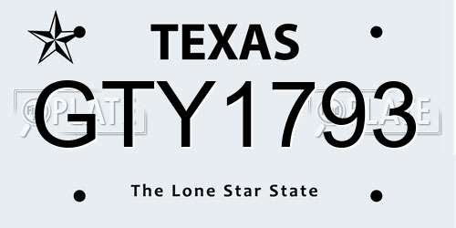 GTY1793 Texas License Plate