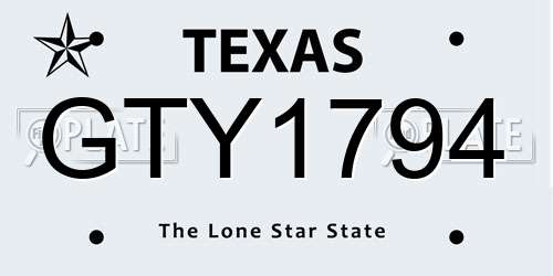 GTY1794 Texas License Plate