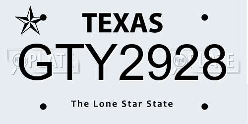 GTY2928 Texas License Plate