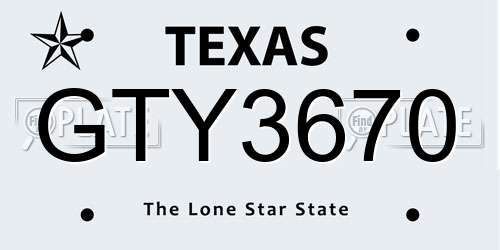GTY3670 Texas License Plate