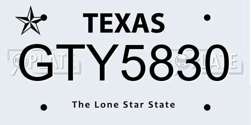 GTY5830 Texas License Plate