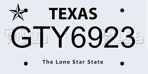 GTY6923 Texas License Plate