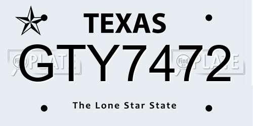 GTY7472 Texas License Plate
