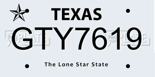 GTY7619 Texas License Plate