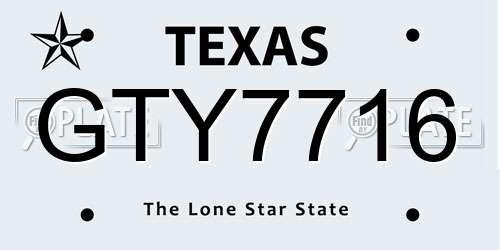 GTY7716 Texas License Plate