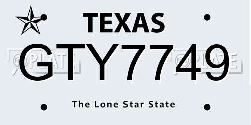 GTY7749 Texas License Plate