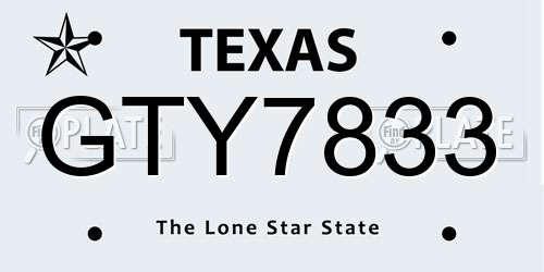 GTY7833 Texas License Plate