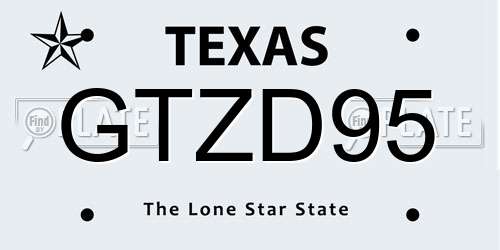 GTZD95 Texas License Plate