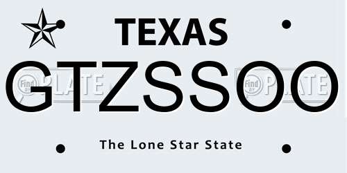 GTZSSOO Texas License Plate