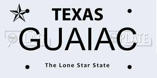 GUAIAC Texas License Plate