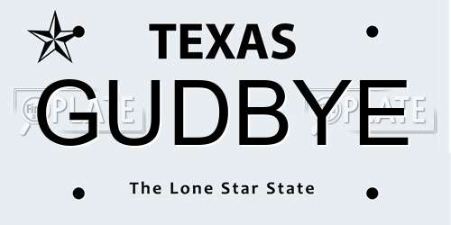 GUDBYE Texas License Plate