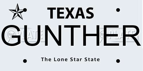 GUNTHER Texas License Plate