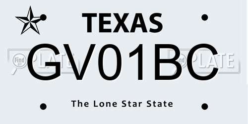 GV01BC Texas License Plate