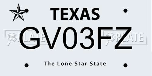 GV03FZ Texas License Plate
