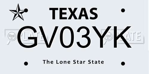 GV03YK Texas License Plate