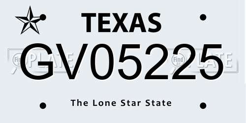 GV05225 Texas License Plate
