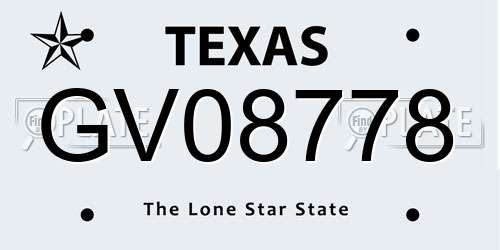 GV08778 Texas License Plate