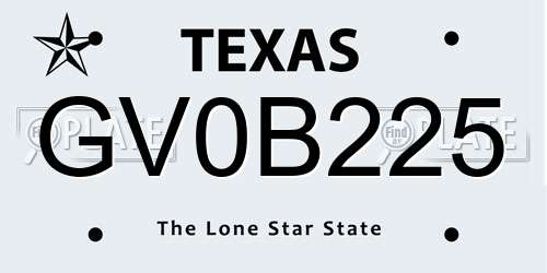 GV0B225 Texas License Plate