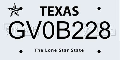 GV0B228 Texas License Plate