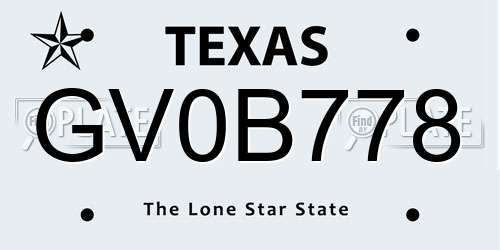 GV0B778 Texas License Plate