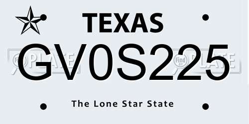 GV0S225 Texas License Plate