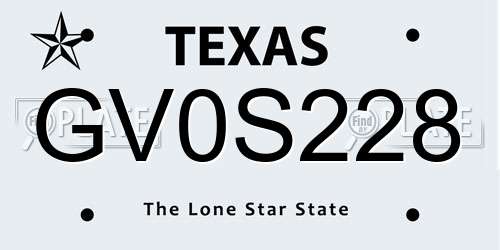 GV0S228 Texas License Plate
