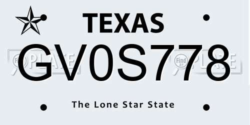 GV0S778 Texas License Plate