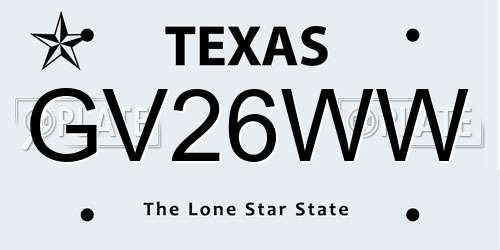 GV26WW Texas License Plate