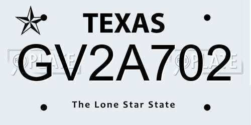GV2A702 Texas License Plate