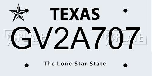 GV2A707 Texas License Plate