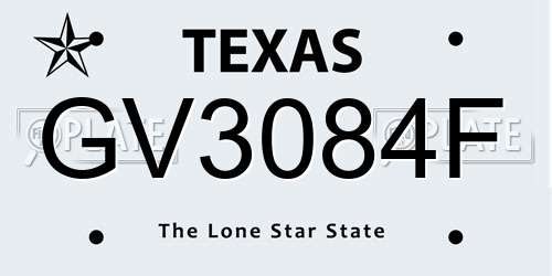 GV3084F Texas License Plate
