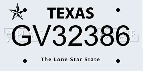GV32386 Texas License Plate