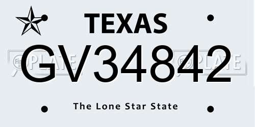 GV34842 Texas License Plate