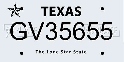 GV35655 Texas License Plate