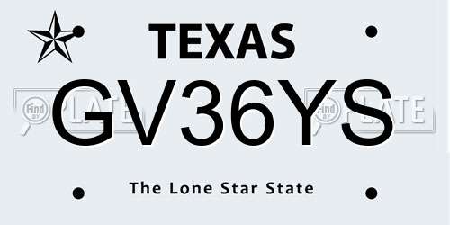 GV36YS Texas License Plate