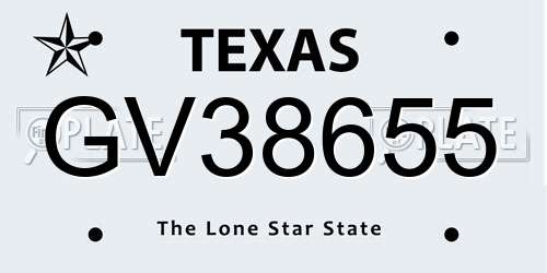 GV38655 Texas License Plate