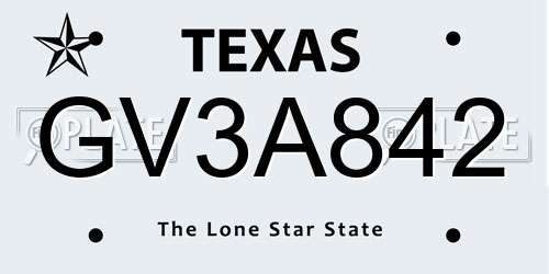 GV3A842 Texas License Plate