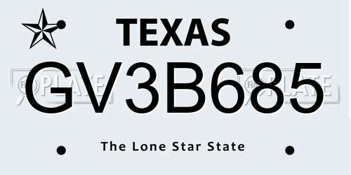 GV3B685 Texas License Plate
