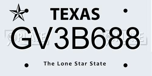 GV3B688 Texas License Plate