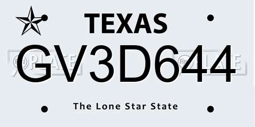 GV3D644 Texas License Plate