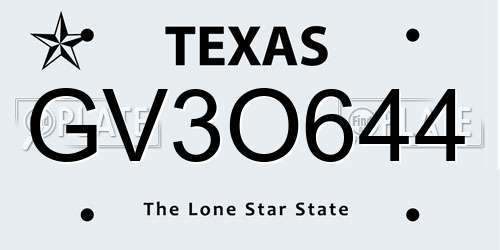 GV3O644 Texas License Plate