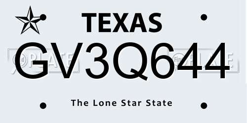 GV3Q644 Texas License Plate