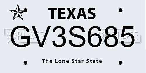 GV3S685 Texas License Plate