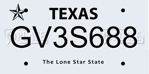 GV3S688 Texas License Plate