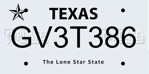 GV3T386 Texas License Plate