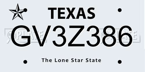 GV3Z386 Texas License Plate